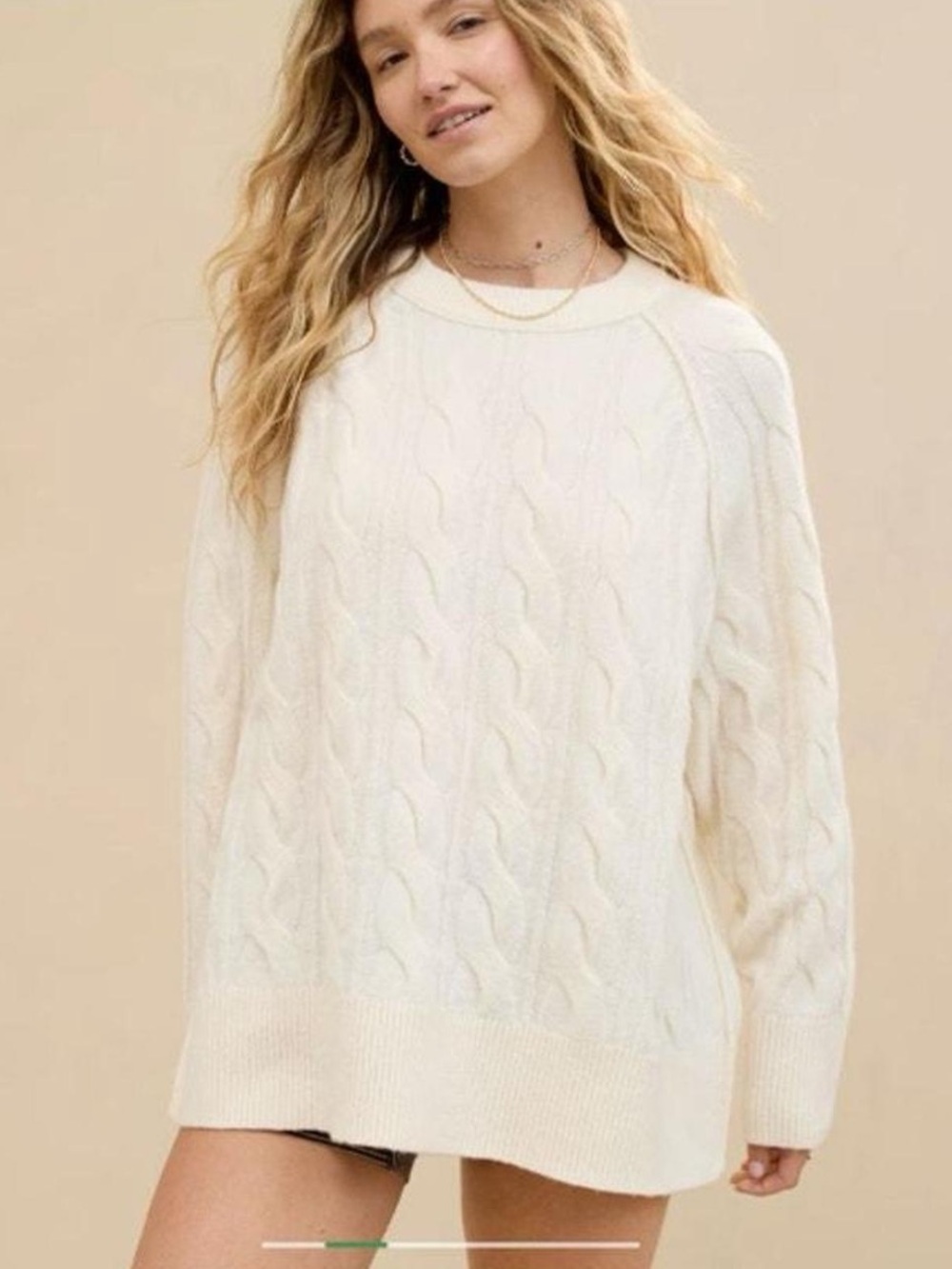 Aerie unREAL Cable Knit Sweater In Cream